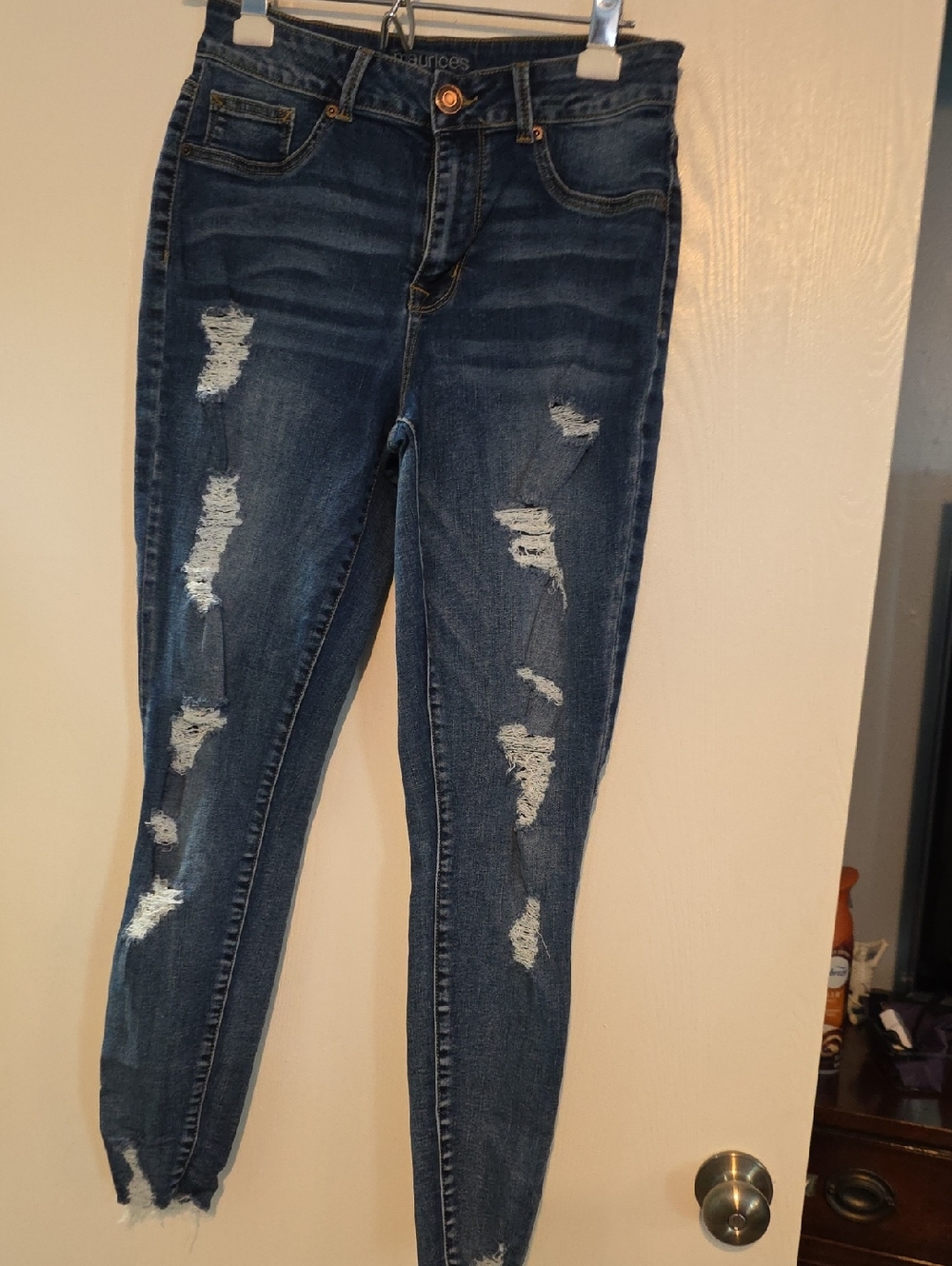Maurices Dark Blue Distressed Skinny Jeans